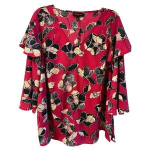 Lane Bryant Fuchsia & Navy Floral 3/4 Sleeve Flutter Sleeve Sz14/16